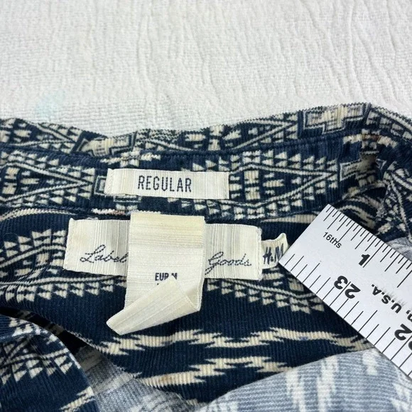 H&M L.O.G.G. Regular Fit Corduroy Aztec Tribal‎ Button Down Shirt Mens M - Picture 3 of 12